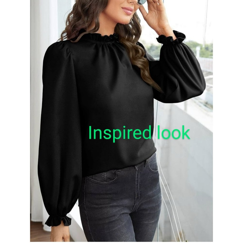 CAROLE CHRISTIAN Frill Trim Flounce Black Long Sleeve Shirt Size S